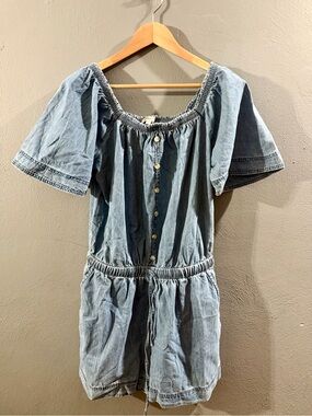Wishlist Light Blue Denim Off-Shoulder Romper